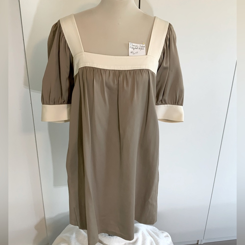 THREAD SOCIAL - Baby doll silk dress in taupe and cream with side pockets